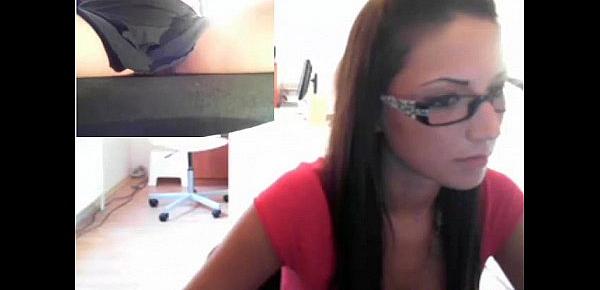  Babe strips and masturbates in office
